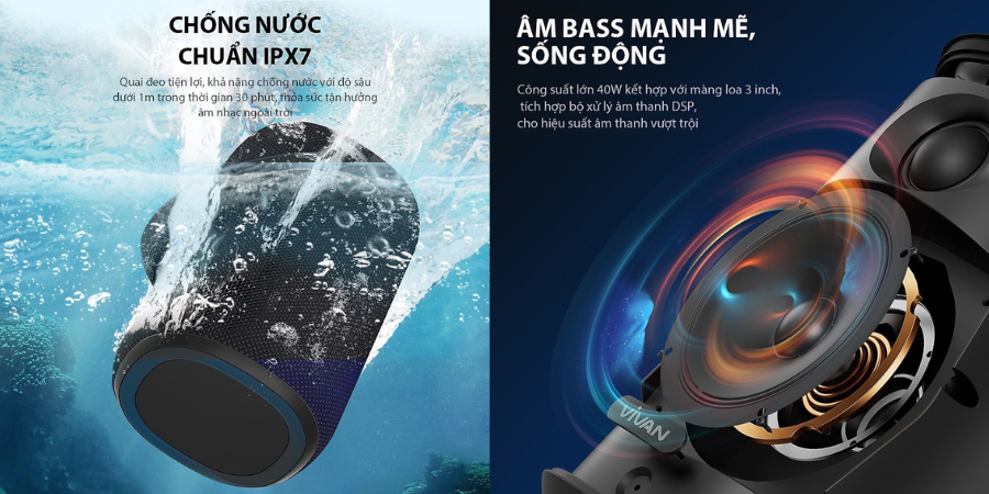 Loa Bluetooth âm bass VS50 Black