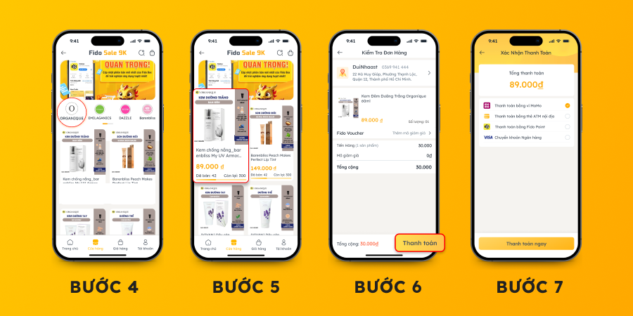 Hướng dẫn đặt mua sản phẩm Organique trên app Fido Box b4-b7